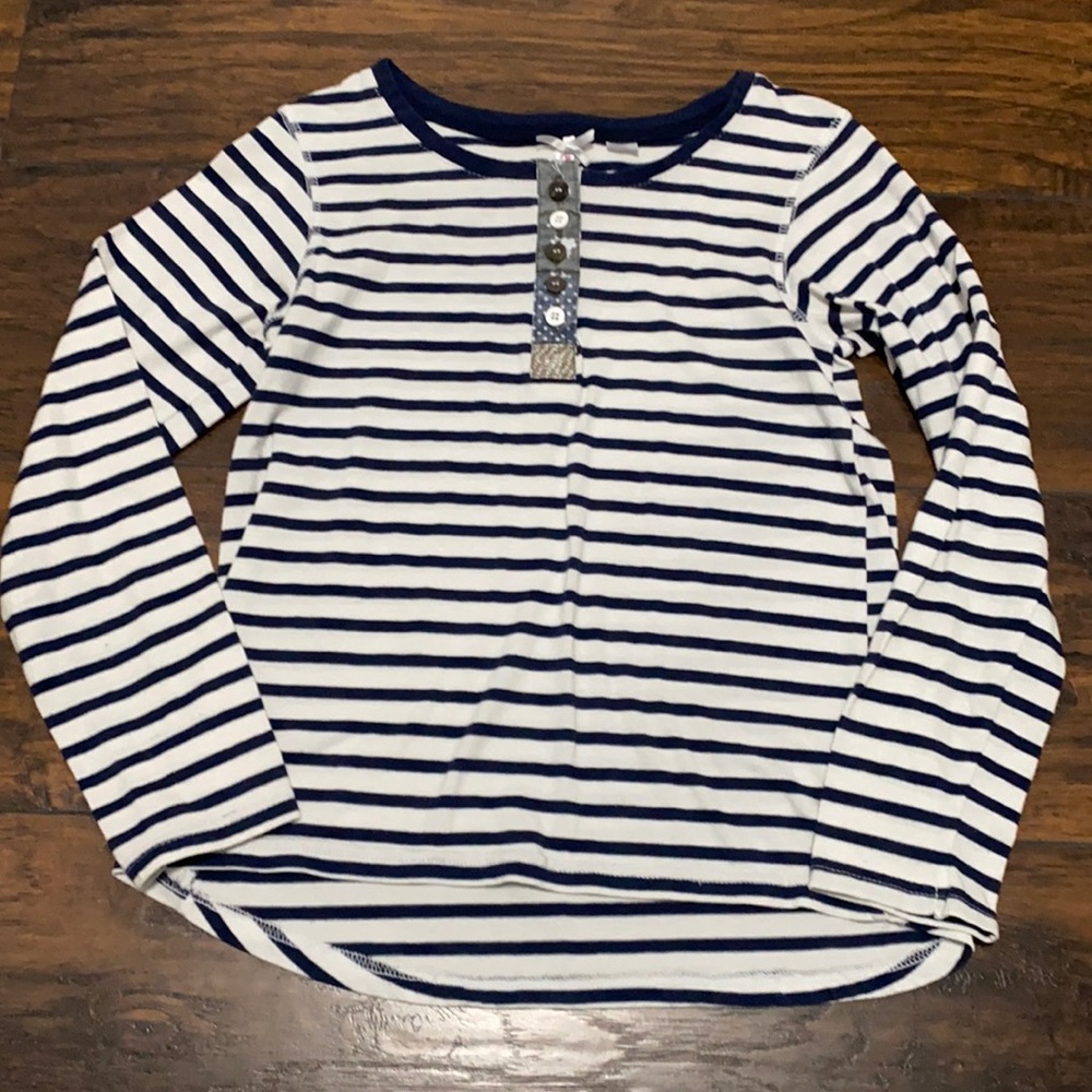 Scooter long sleeve blue & white striped top L 14